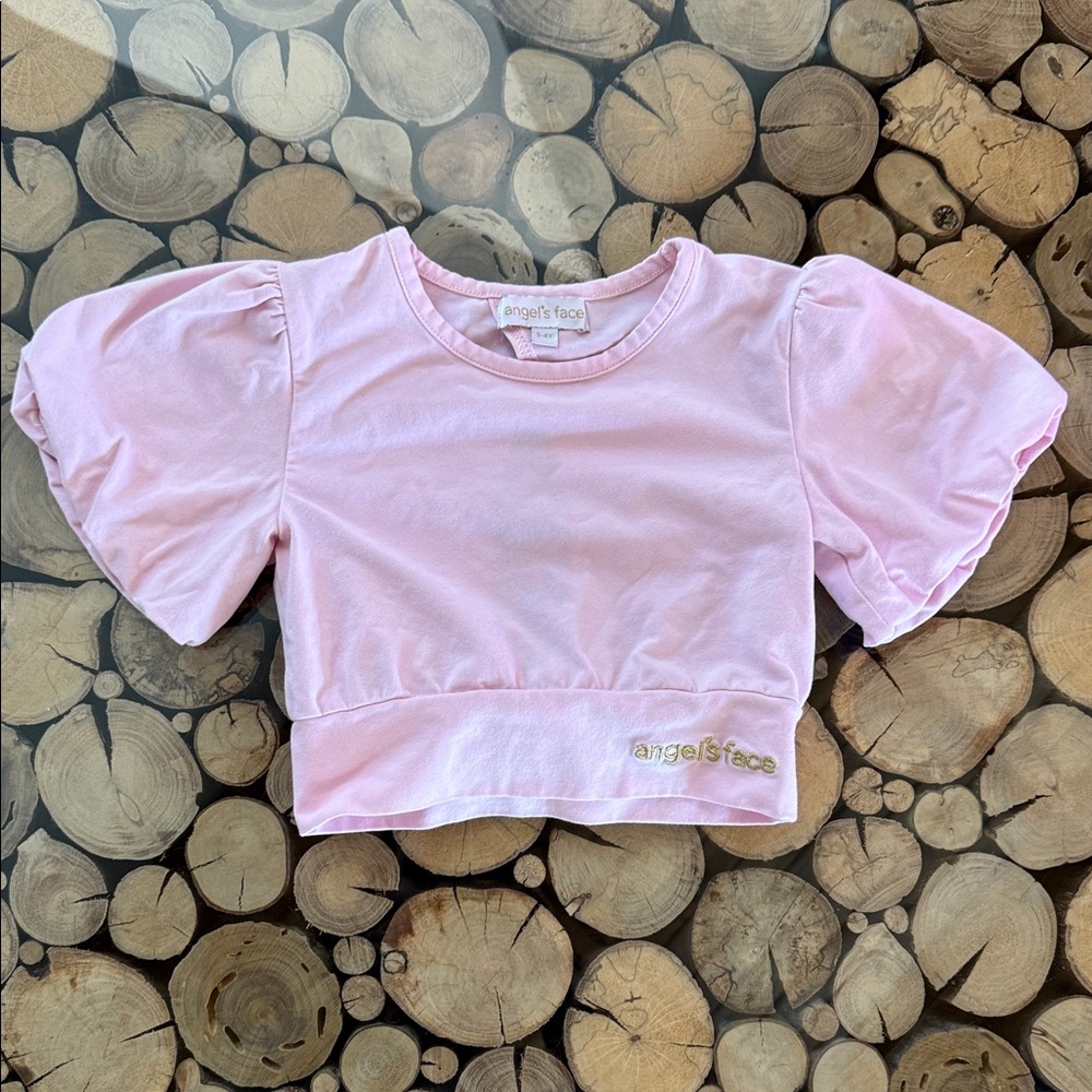 Angel’s Face Pink Puff Sleeve Kids Top. Super soft and stretchy. Size 3-4Y